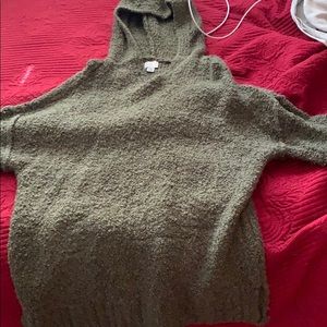green hooded sweater
